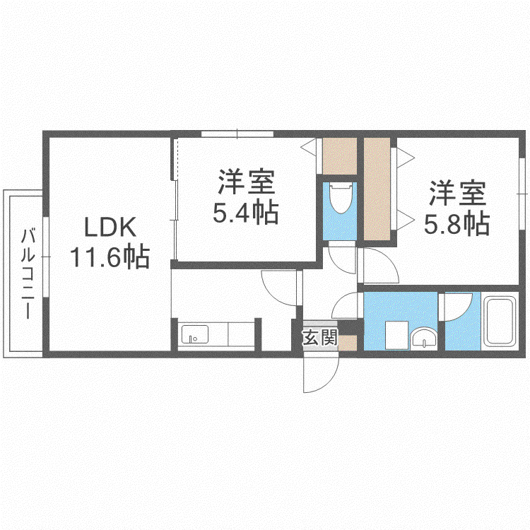 オルセー北17条(2LDK/2階)の間取り写真