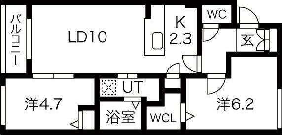 グランツ山鼻169(2LDK/4階)の間取り写真