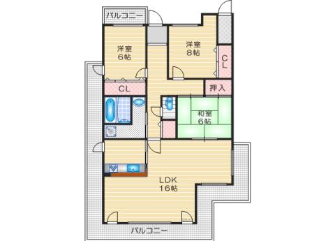 ロイヤル南茨木(3LDK/3階)の間取り写真