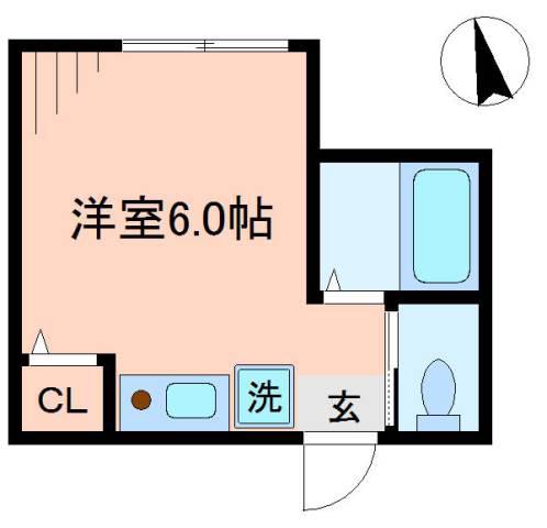 ヒルズ山手B棟(ワンルーム/1階)の間取り写真