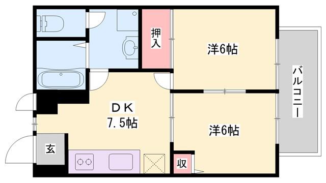 パーリーゲイツI(2DK/2階)の間取り写真