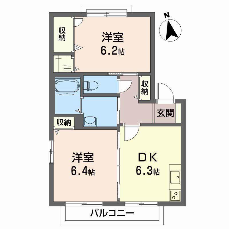 シャーメゾン東垣生B棟(2DK/2階)の間取り写真