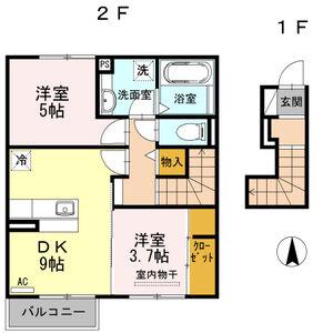 アンシャンテ憩 B棟(2DK/2階)の間取り写真