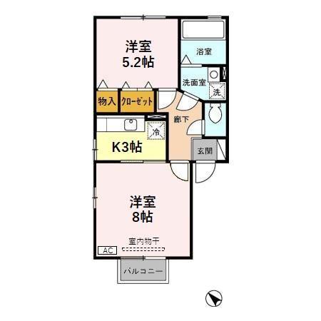 やまと平面(2K/2階)の間取り写真