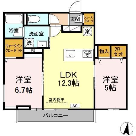 DBLESS川崎 イースト(2LDK/3階)の間取り写真