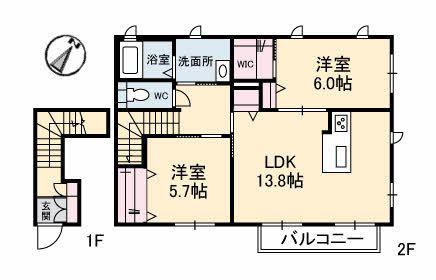 キュプリーノス(2LDK/2階)の間取り写真