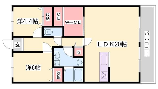 クリーンピア山電白浜の宮(2LDK/2階)の間取り写真