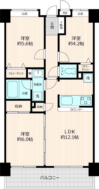 ハイホーム立川弐番館(3LDK/6階)の間取り写真