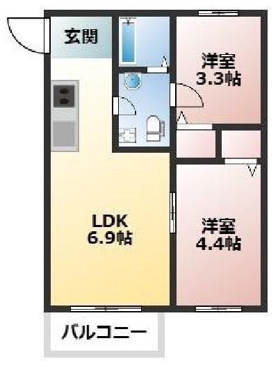 グラン六ッ川(2DK/2階)の間取り写真