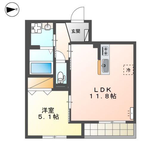WISHING WELL(1LDK/1階)の間取り写真