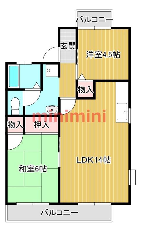 アルカディア真上台(2LDK/1階)の間取り写真