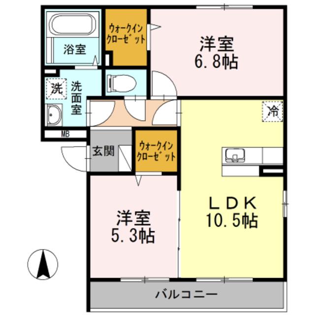 ベルシャイン厚木II(2LDK/1階)の間取り写真