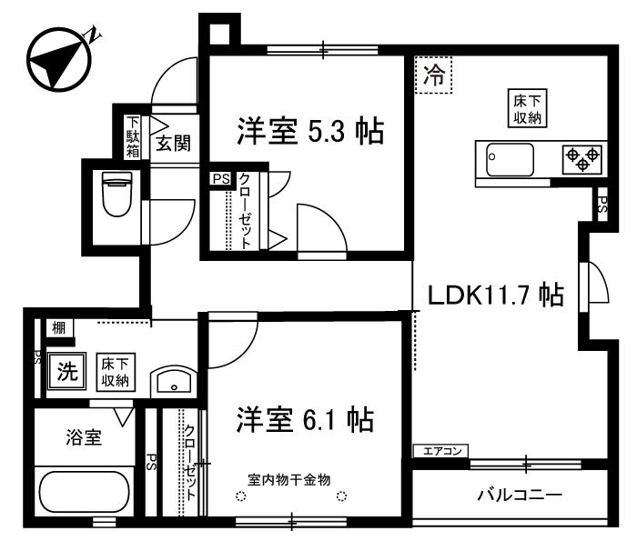 ジェミニB(2LDK/1階)の間取り写真