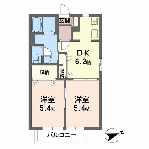 ハッピープレイスB(2DK/2階)の間取り写真