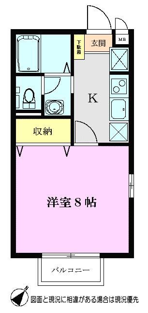 WAKO・マイム(1K/1階)の間取り写真