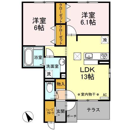 セジュール土瓜 A(2LDK/1階)の間取り写真