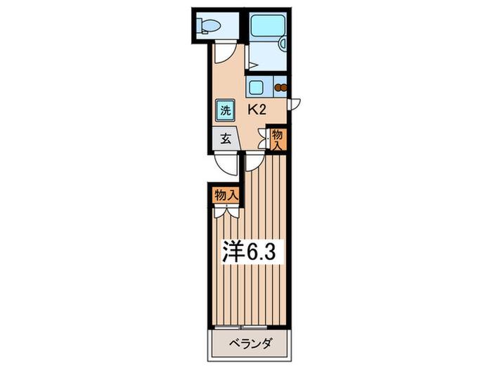 リーヴェルポート二俣川II(1K/2階)の間取り写真