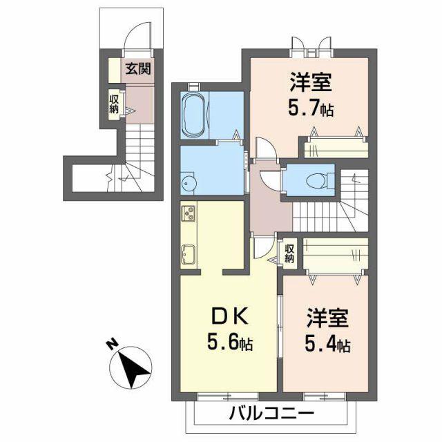 グリーンルーフ(2DK/2階)の間取り写真