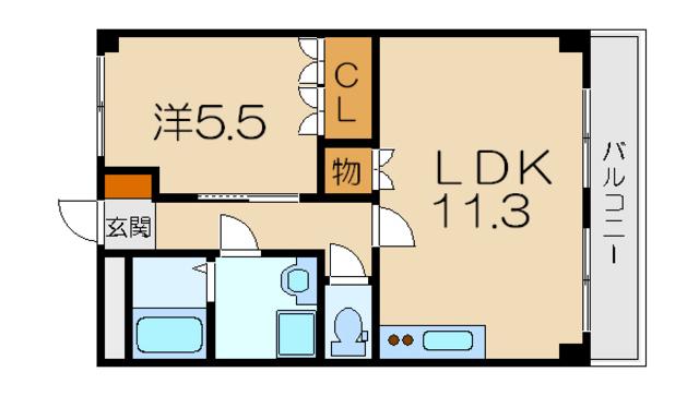 テンプルリバー2番館(1LDK/1階)の間取り写真