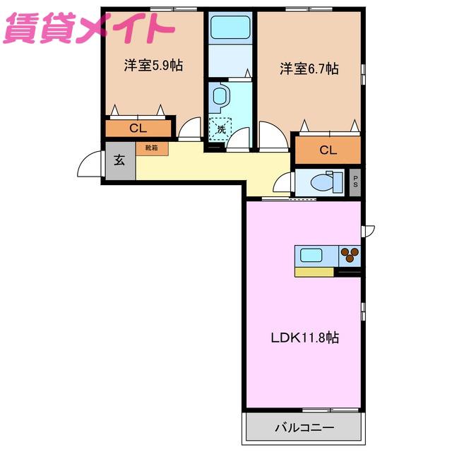 PREMIAS平町(2LDK/1階)の間取り写真