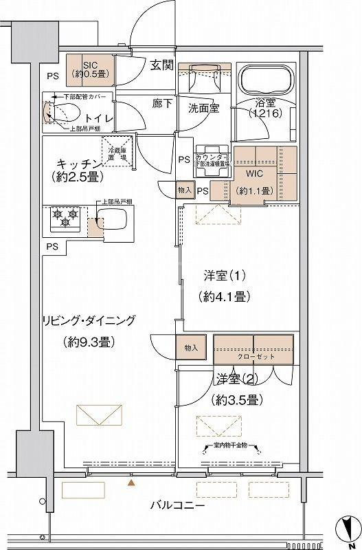 プライムネクサス大森北(2LDK/6階)の間取り写真