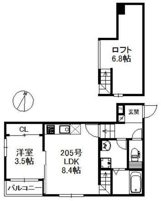 セレーノ博多南(1LDK/2階)の間取り写真