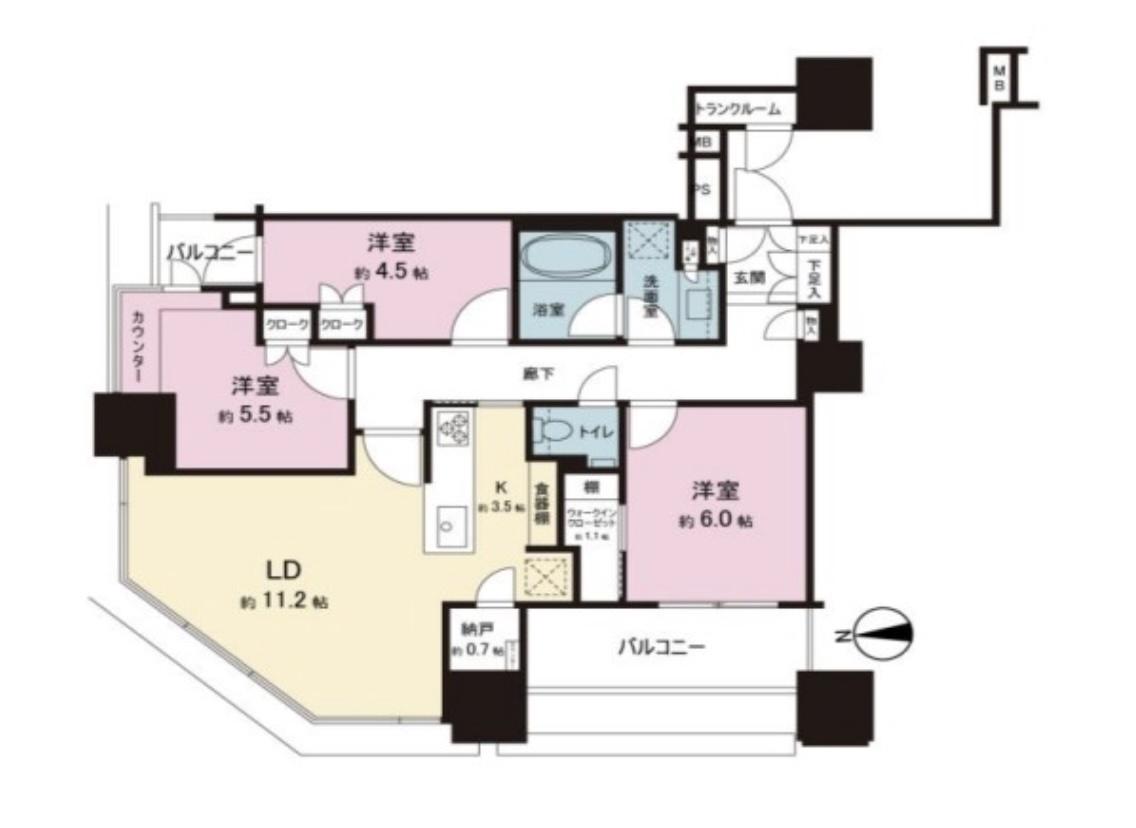 パークシティ大崎 ザ タワー(3LDK/27階)の間取り写真
