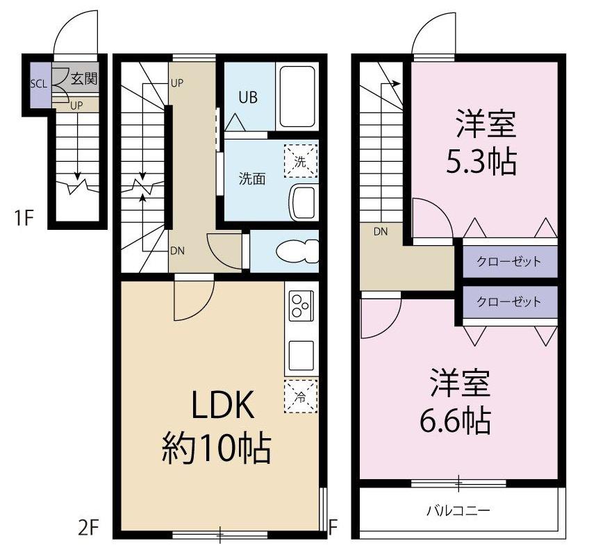 エスパーダ池尻(2LDK/2階)の間取り写真