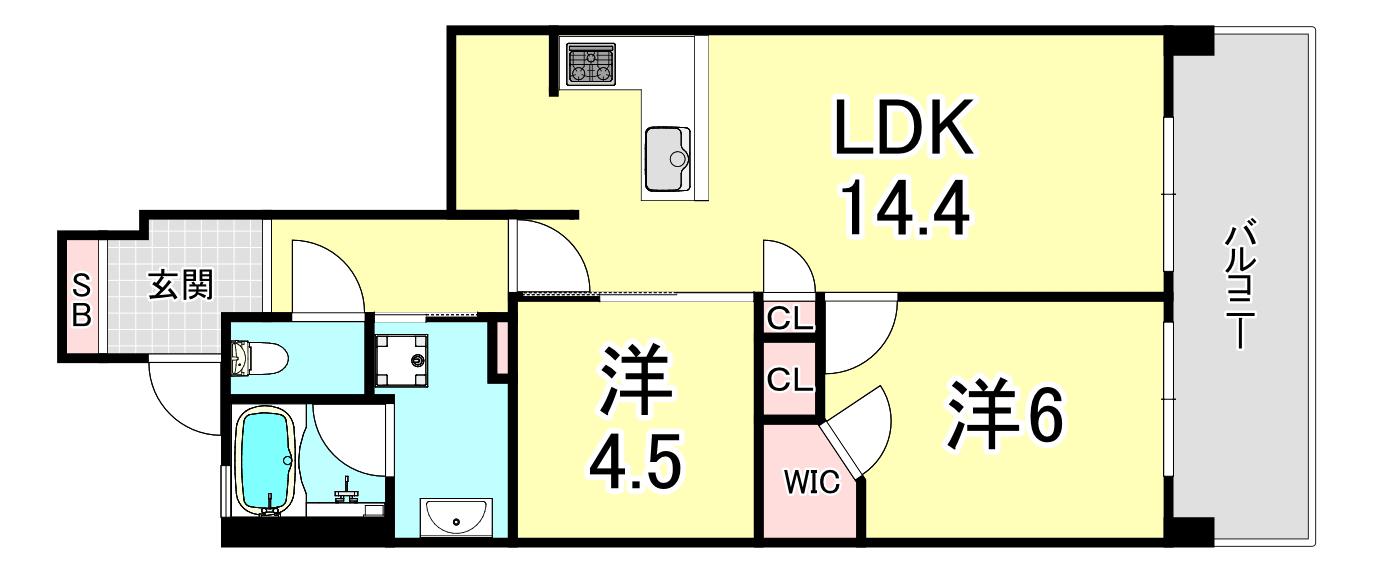 シャリエ学園都市レジデンス(2LDK/2階)の間取り写真
