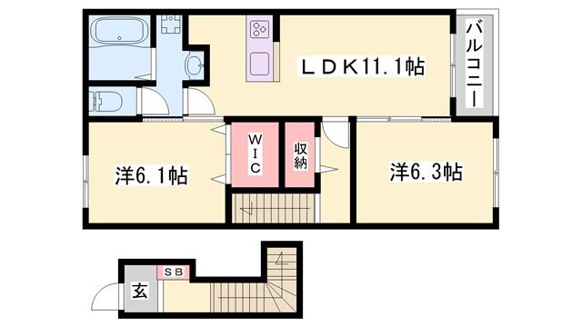 インプレス・ヴィラIII(2LDK/2階)の間取り写真