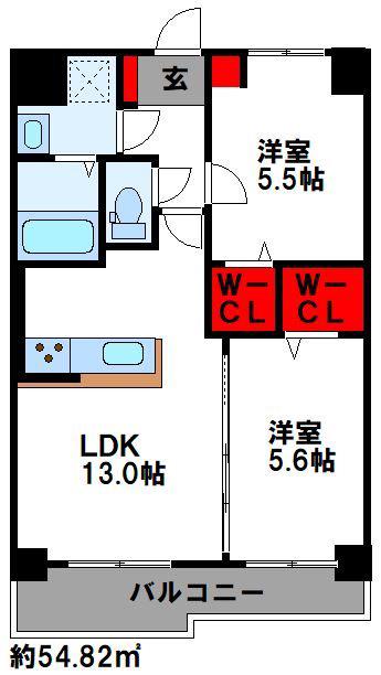 ファーストポイント東比恵(2LDK/8階)の間取り写真