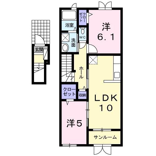 マサキヤA(2LDK/2階)の間取り写真