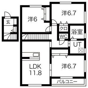 ＪＲ常磐線 相馬駅 徒歩21分 2階建 築11年(3LDK/2階)の間取り写真