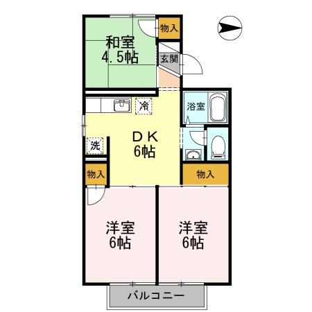 パレーシャル平野A棟(3DK/2階)の間取り写真