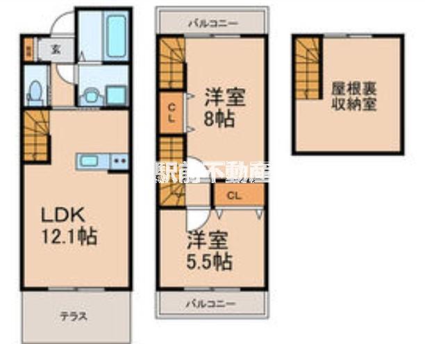 グレイス高三潴(2LDK/1階)の間取り写真