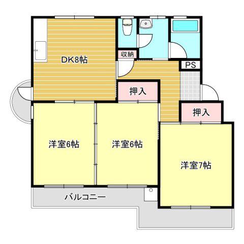 サンライズ西村(3DK/2階)の間取り写真