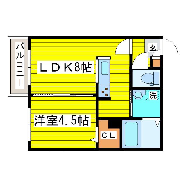ベルガモ東区役所前(1LDK/3階)の間取り写真
