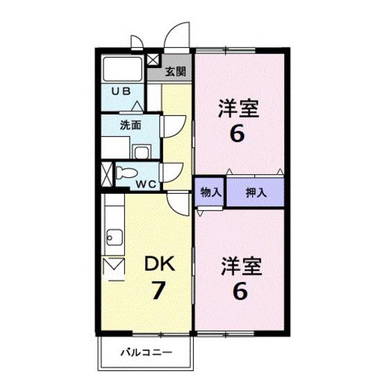 リバ-サイドコート(2DK/1階)の間取り写真