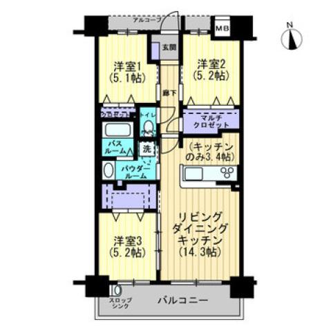 アルファスマート南国III(3LDK/6階)の間取り写真