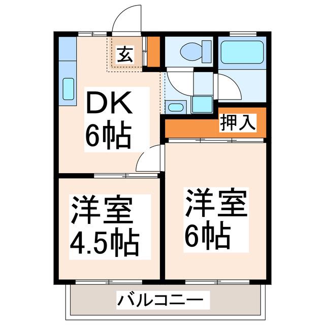 くろかみハイツ(2DK/2階)の間取り写真