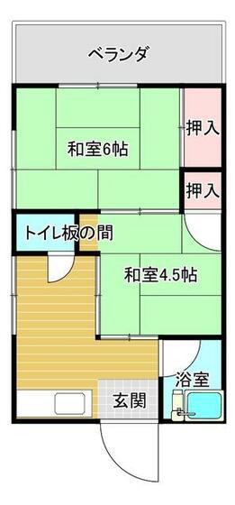 鈴木コーポ(2K/1階)の間取り写真