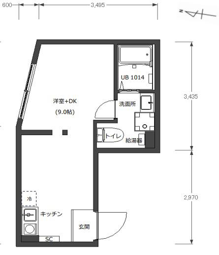 BASE三ツ沢下町(1DK/3階)の間取り写真