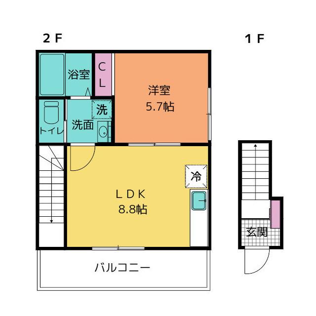 ベルジュIII(1LDK/2階)の間取り写真