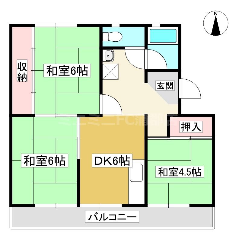 蒲郡ハイツ(3DK/4階)の間取り写真