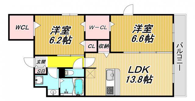 フルールデポア武庫之荘(2LDK/2階)の間取り写真