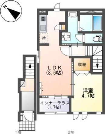 RION II(1LDK/2階)の間取り写真