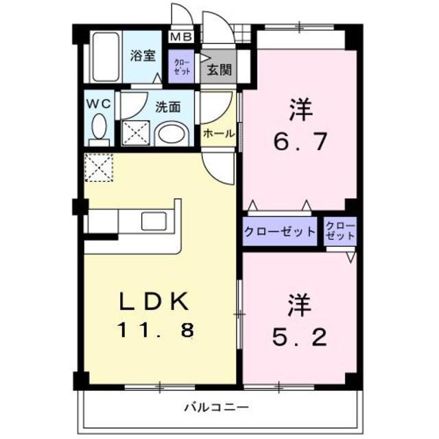 クリサンセマムV(2LDK/2階)の間取り写真