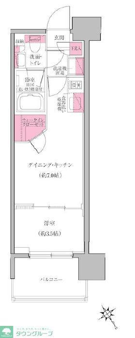レジディア門前仲町プレイス(1DK/9階)の間取り写真