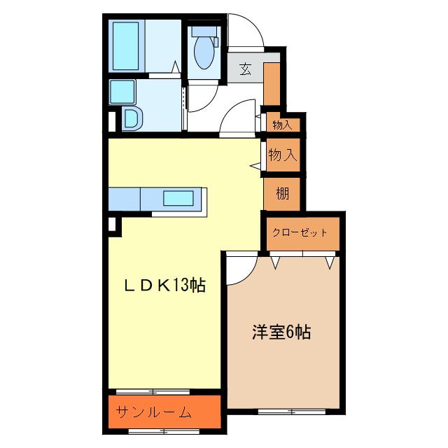 サニースクエア(1LDK/1階)の間取り写真