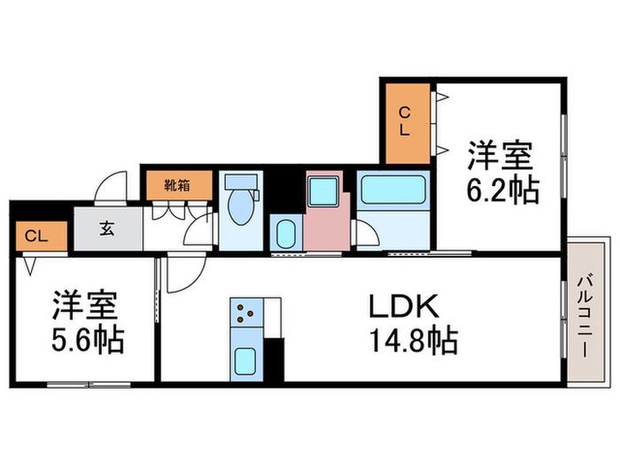 シャーメゾンラボヌールドゥイワクラ(2LDK/1階)の間取り写真